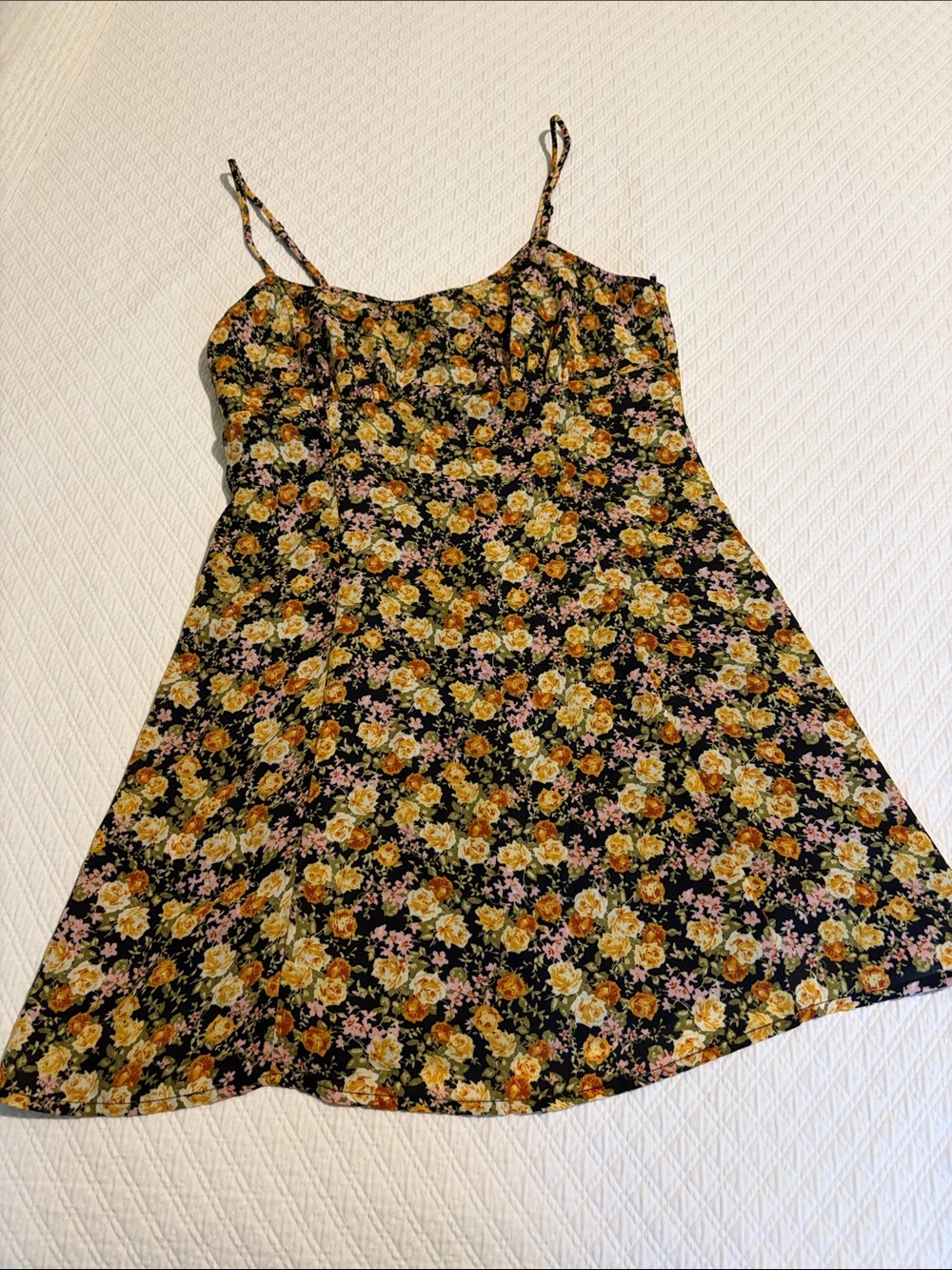 Lulu’s Black Floral Slip Dress with Yellow & Pink Roses